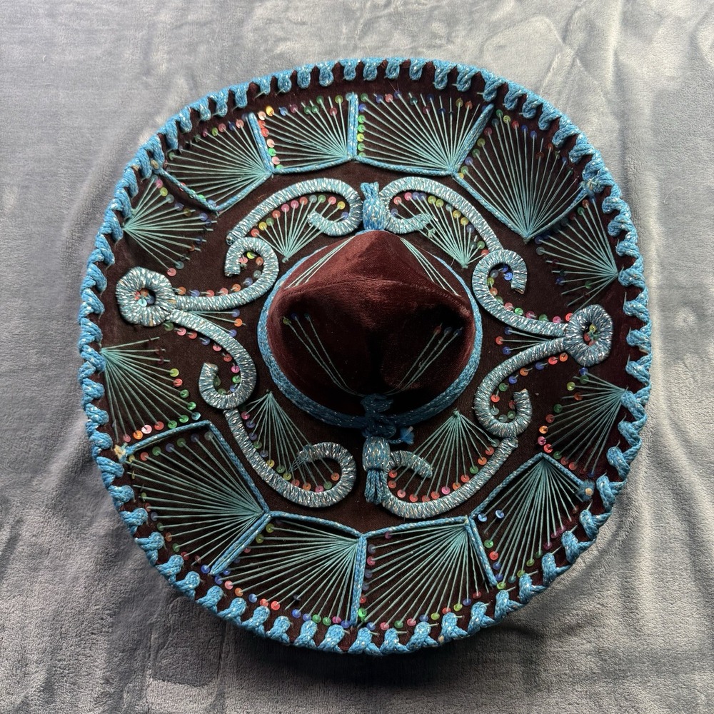 Vintage Authentic Pigalle XXXXX BLUE Colorful Mexican Sombrero Mariachi Hat